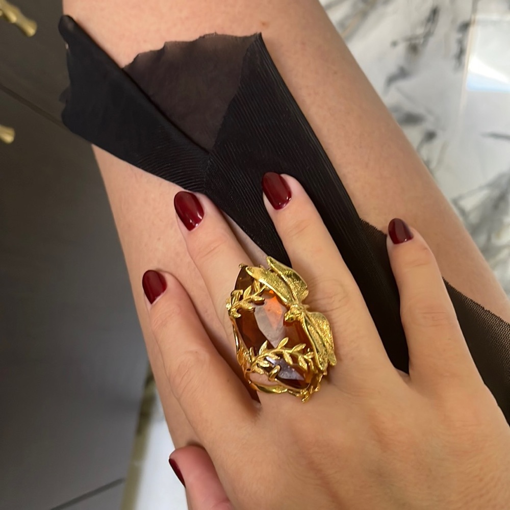 Gorgeous Cocktail Ring Dragonfly with Citrine Marquis cut